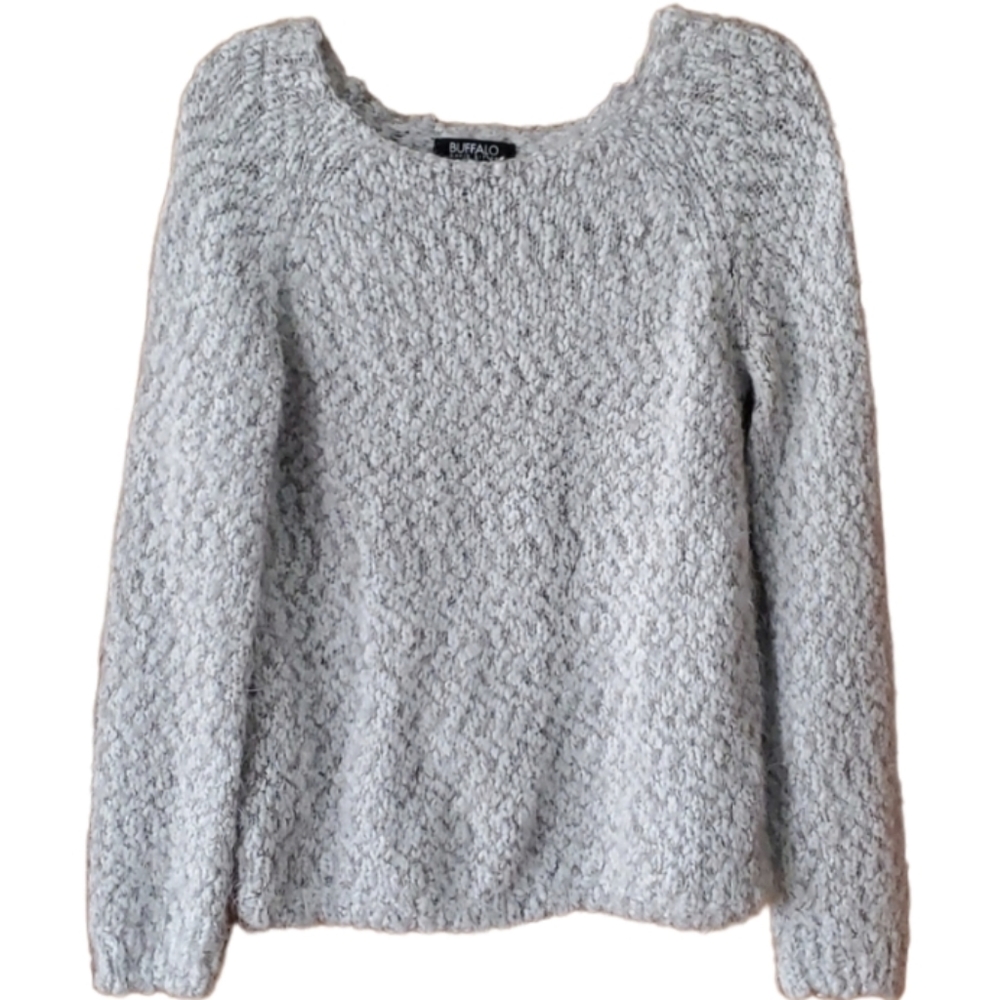 Buffalo David Bitton Womans Gray and White Eyelash Fuzzy Sweater Size Small